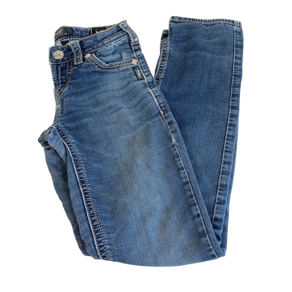Silver Jeans Co Aiko Mid Slim Bootcut Joga Jeans 24x33 Distressed Hem Stretch‎